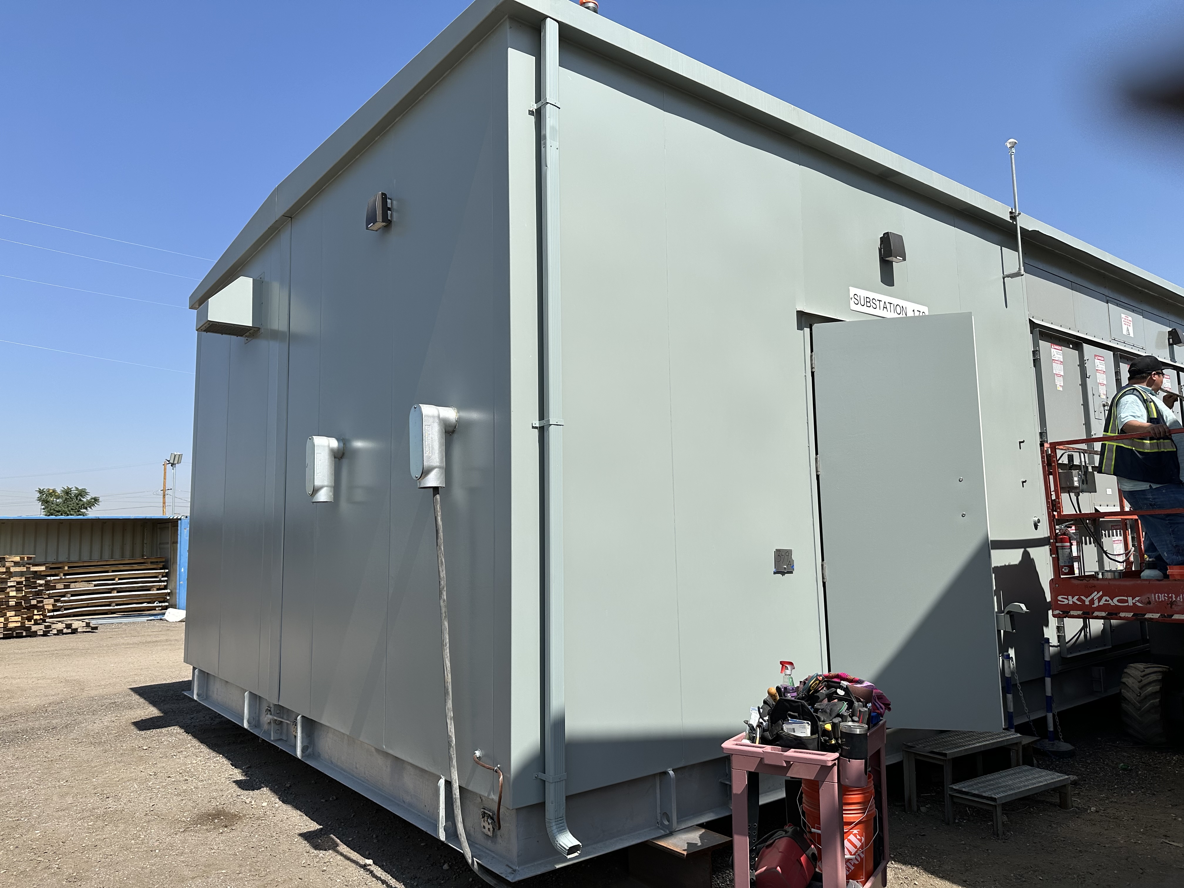 JQMC substation control building exterior — clean factory finish ready for delivery